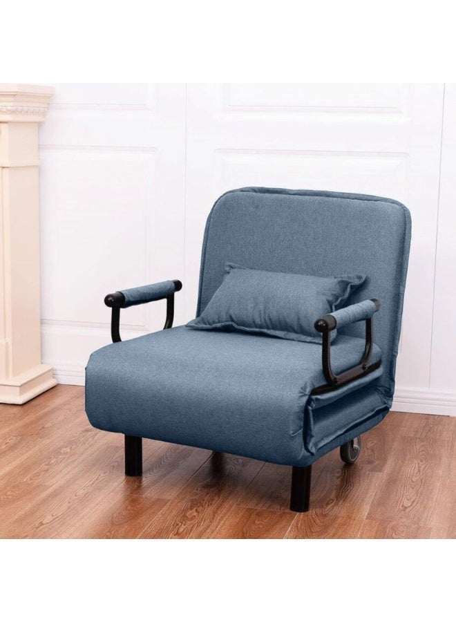 HOCC 5 in 1 Foldable Sofa Bed - Convertible Chair Cough Recliner Loungue Bed (Lake Blue) - Image 4